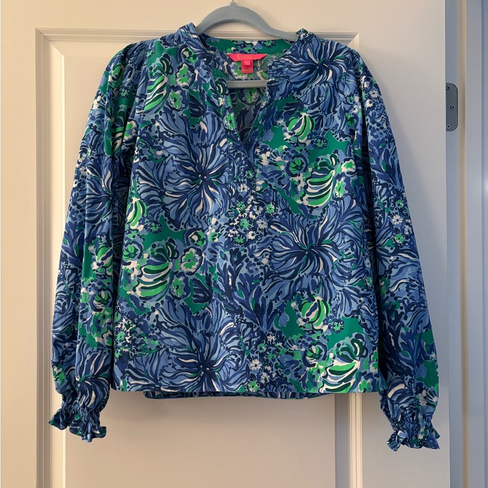 NWOT Lilly Pulitzer Blue and Green Floral Blouse